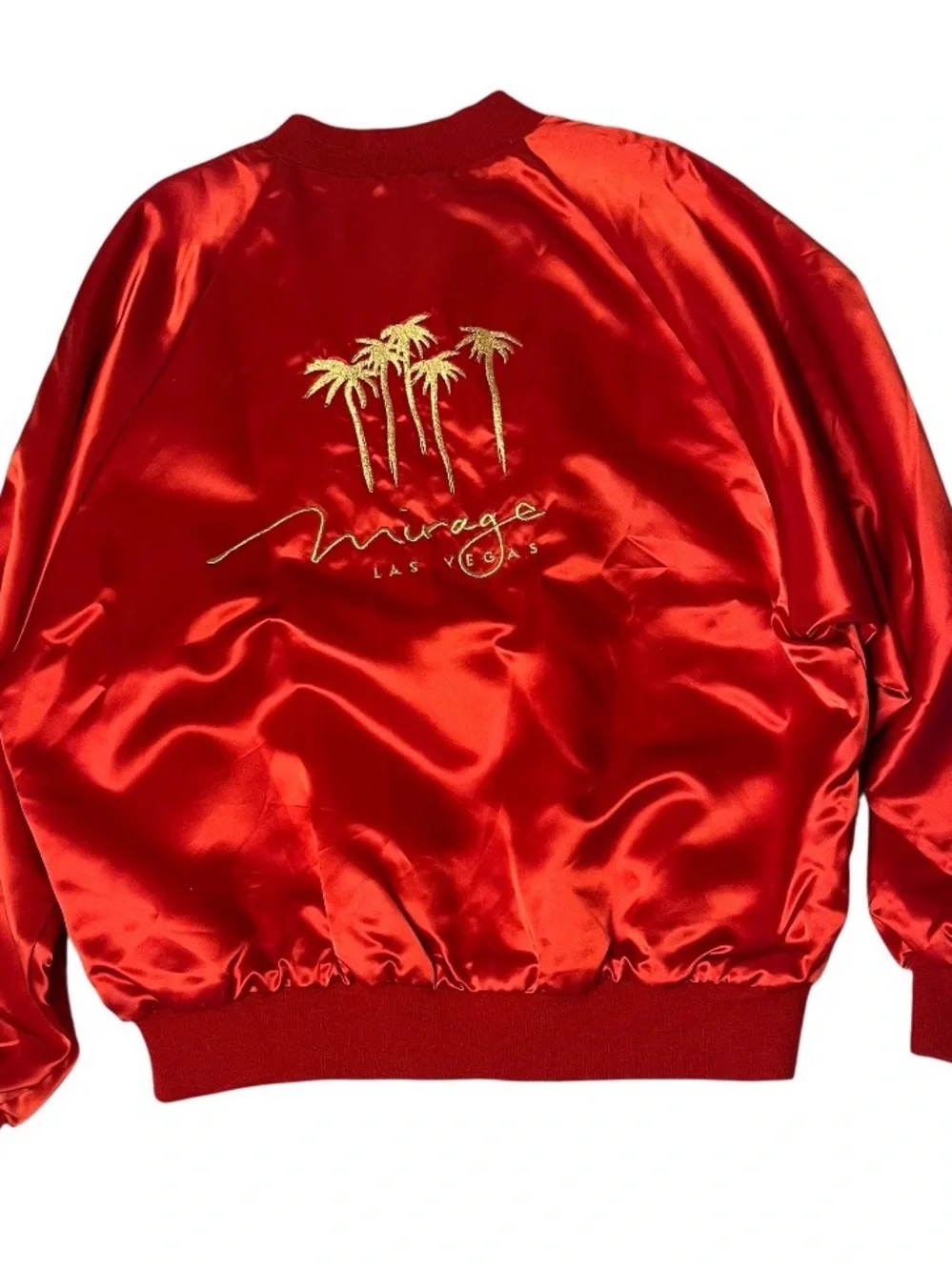 MIRAGE Las Vegas Vintage Number Jacket Red Satin 90’s Size XXL Embroidered